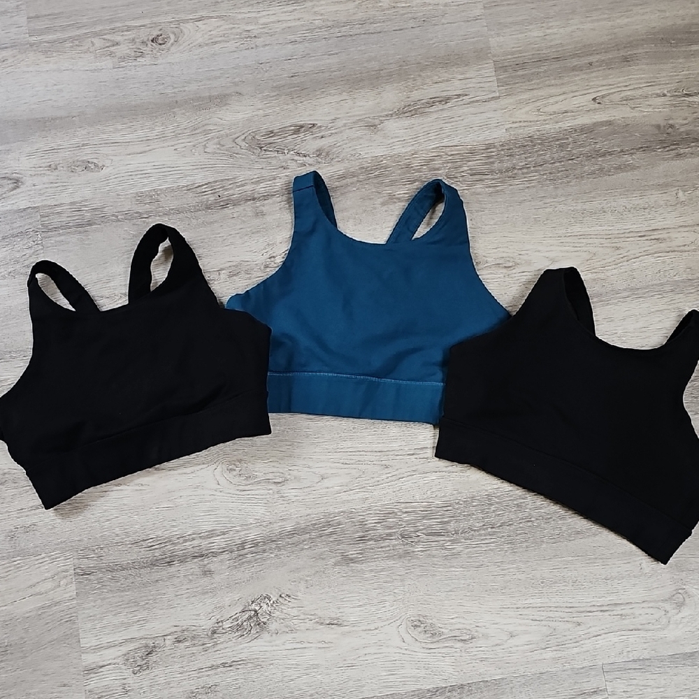 Pact Bundle of 3 Teal and Black Organic Cotton Y Strap Sports Bras Size Small